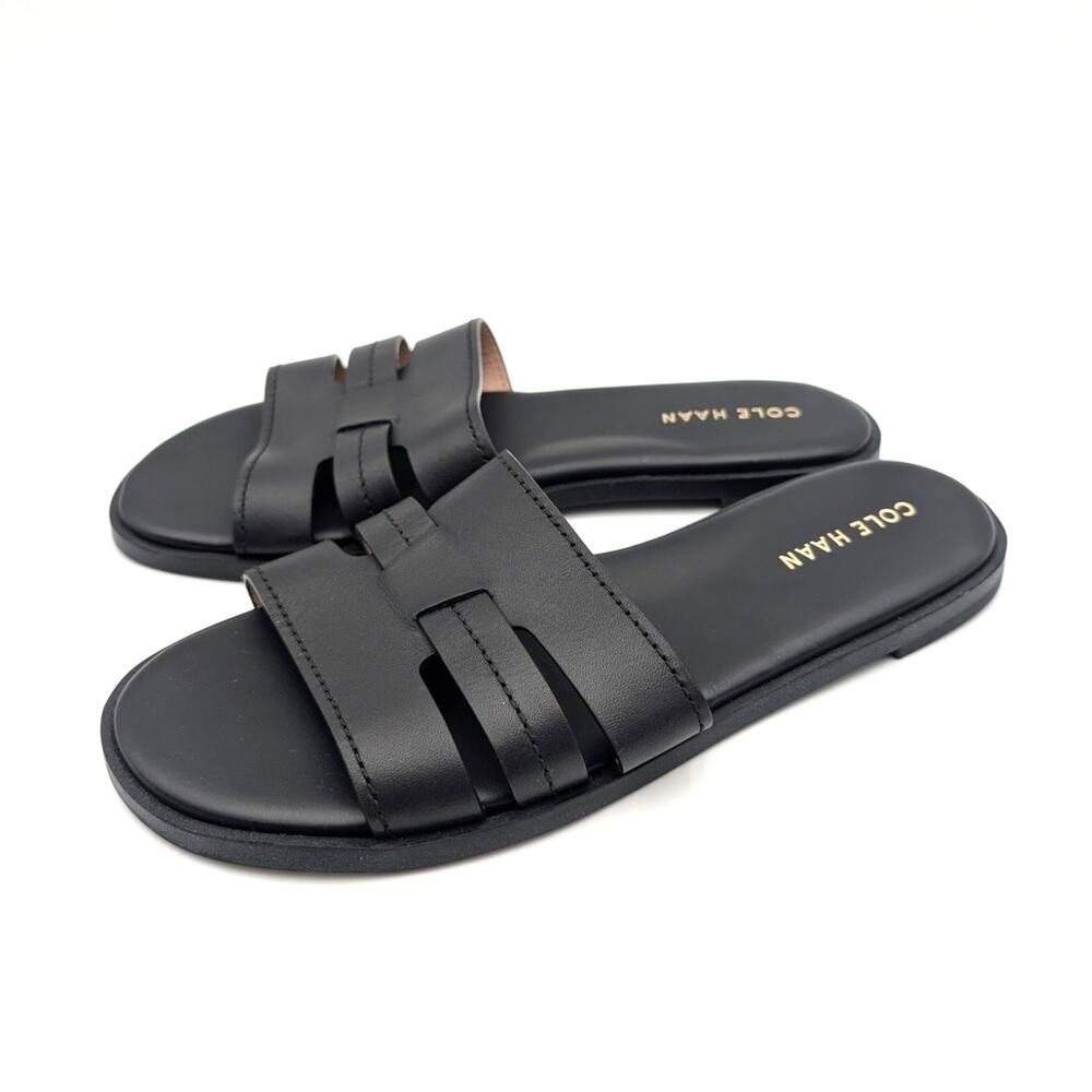 Cole Haan Flynn Slide Sandal Open Toe Women's Black Leather Size US7B EU37.5